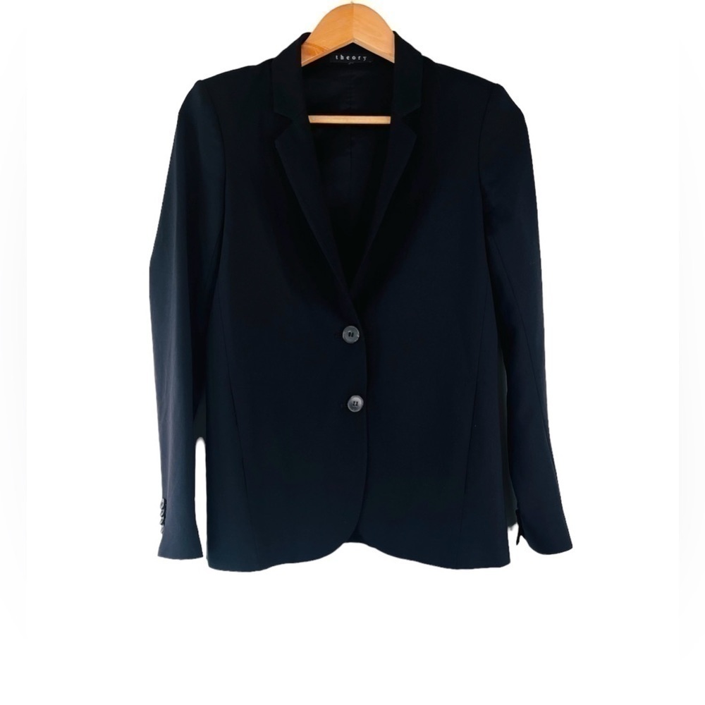 Theory Women Wool Blend Two Button Blazer Black Size Small Flawed